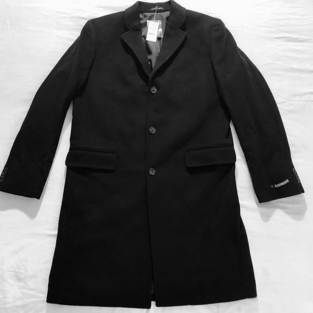 Express Men’s Black Wool Blend Regular Fit 3-Button Coat Jacket (M) New/Tags